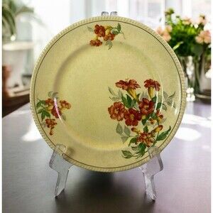 Vtg Sebring Pottery Co Golden Maize ‘The Poppy’ Luncheon Plate Floral 9 1/4”